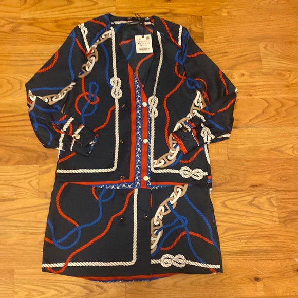 NWT ZARA XS Button Front Nautical Dress - Picture 6 of 15